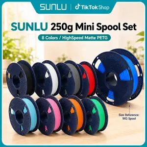SUNLU 8-Roll 3D Printer Filament Bundle, 250g Each, High-Speed Matte PETG, 1.75±0.02mm, Eco-Friendly, Safe, AMS Compatible, No Waste, Matte Finish (Black, White, Grey, Red, Sky Blue, Pink, Orange, Mint Green)