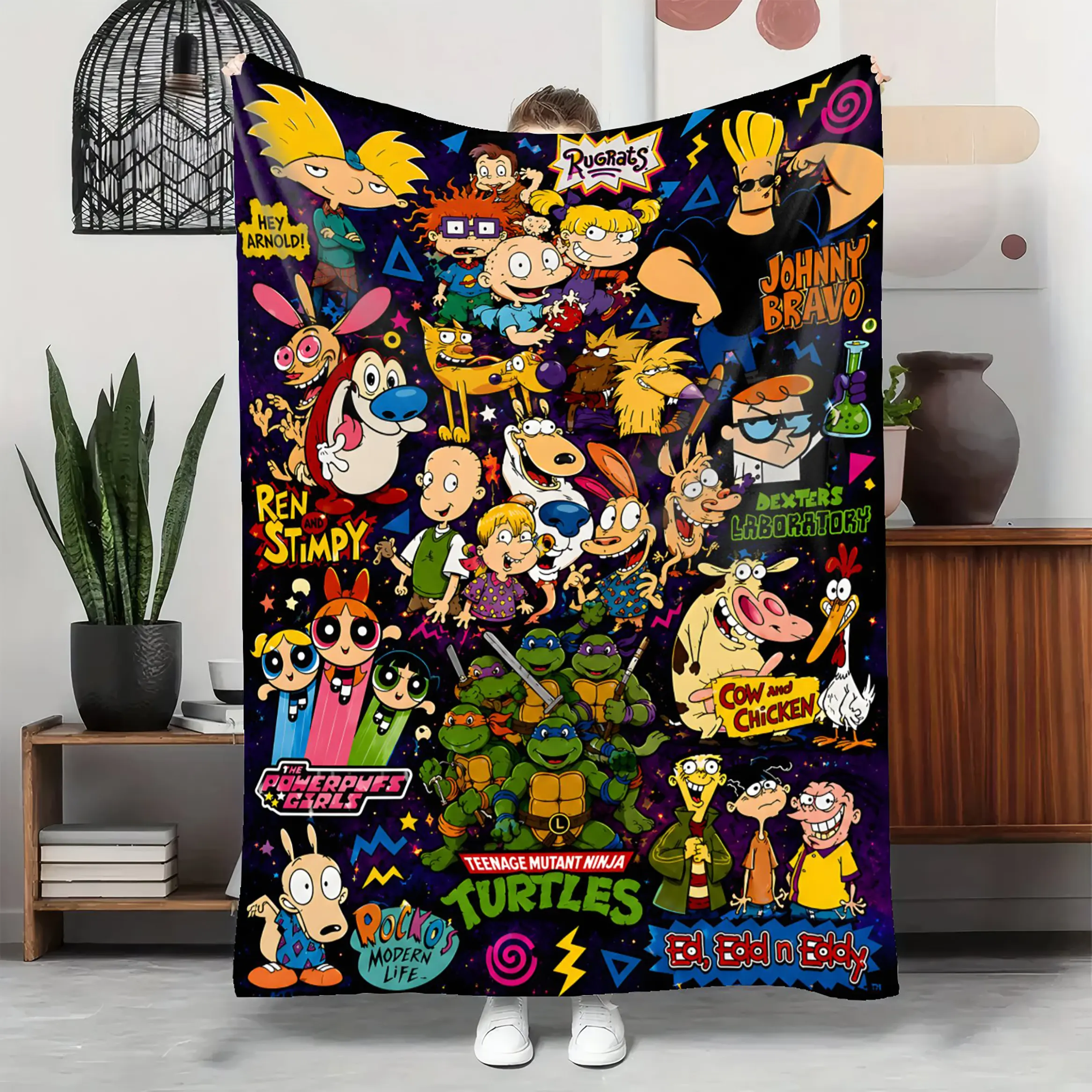 90s Cartoon Throw Blanket Ultra Soft Flannel Blanket Retro Cartoon Graphic Lightweight Warm Cozy Plush Blanket For Bedroom Living Room Sofa Dorm Office Travel Camping All Season Home Decor Gift For Kids Teens Adults Cartoon Fans