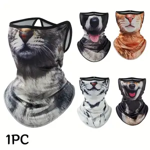 Summer Cycling Motorcycle Sun Protection Face Mask, 3D Animal Cat Design, Breathable Full Face Cover, Hooded Ear Hanging