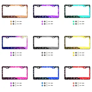 Stars Design Pattern Laser Etched Stainless Steel License Plate Frame with Silicone Guard Metal Screw On Caps for Car Suv Truck