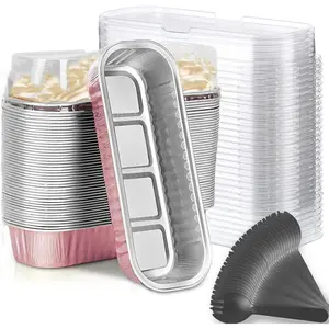 Mini Loaf Baking Pans with Lids and Spoons (50 Pack, 6.8oz) Rectangle Aluminum Foil Baking Pans Tins Containers - Cupcake Containers Wrappers Cheesecake Creme Brulee Ramekins