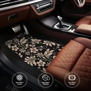 4pcs[2D Flat], Floral Pattern Print Car Floor Mats Set - Front & Rear Full Coverage Auto Interior Accessories, Crystal Velvet Vehicles Floor Mats Suitable for Sedans, Vans, Suvs, 2D Flat, Car Accessory