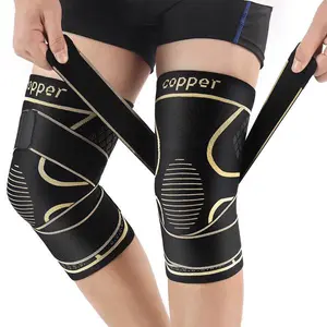 Copper Knee Braces with Strap for Knee Pain Compression Sleeve for Arthritis Meniscus Tear Knee Support for Sports 2 Pack Anti-Slip Design Ergonomic Fabric