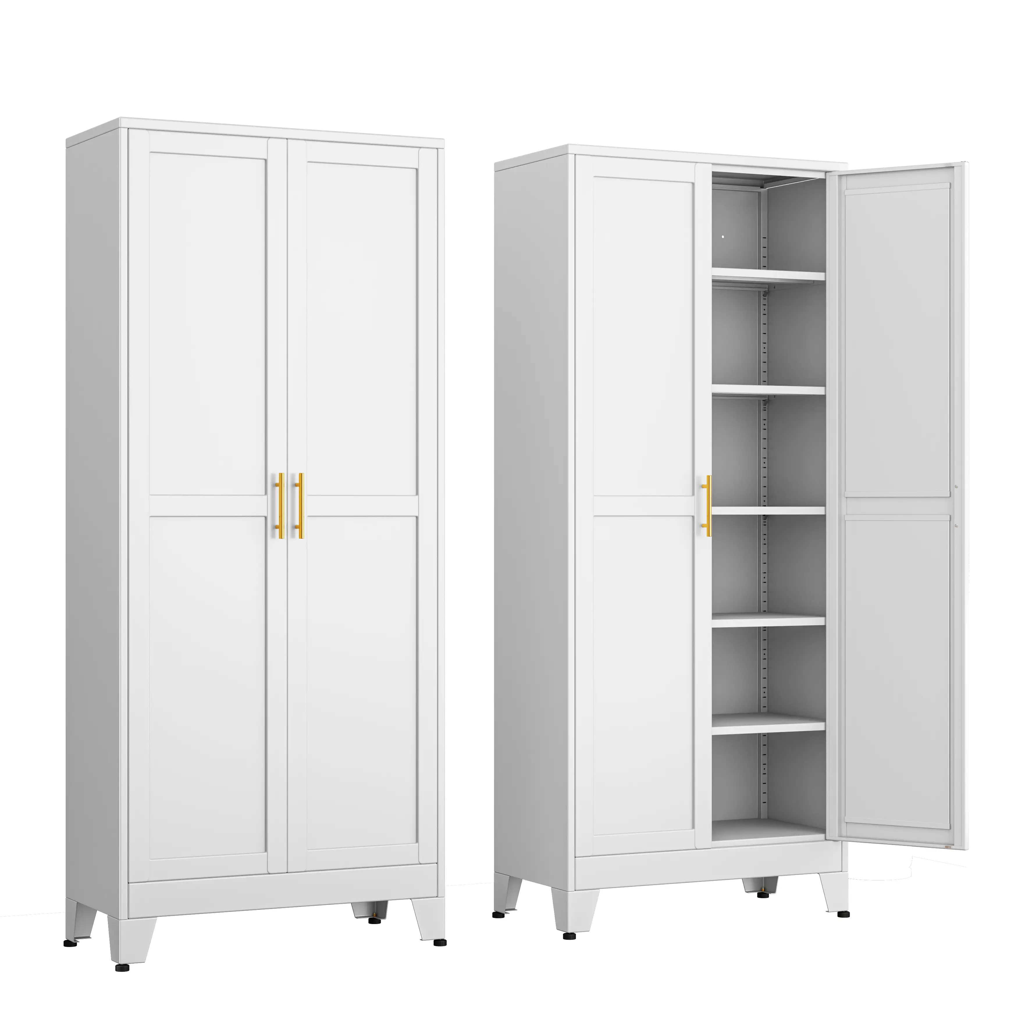 75.2" Tall Pantry Cabinet, Kitchen Pantry Storage Cabinets with 2 Door and 5 Adjustable Shelves, White Metal Pantry Storage Cabinet, Cupboard for Kitc