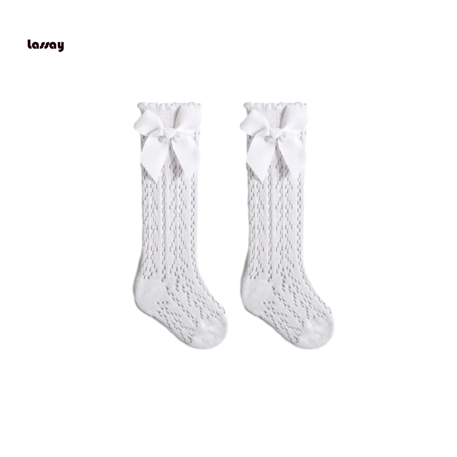 Infant Baby Girls Long Stockings Princess Solid Color Cute Bowknot Socks Spring Summer Thin Mesh Over-The-Knee Socks