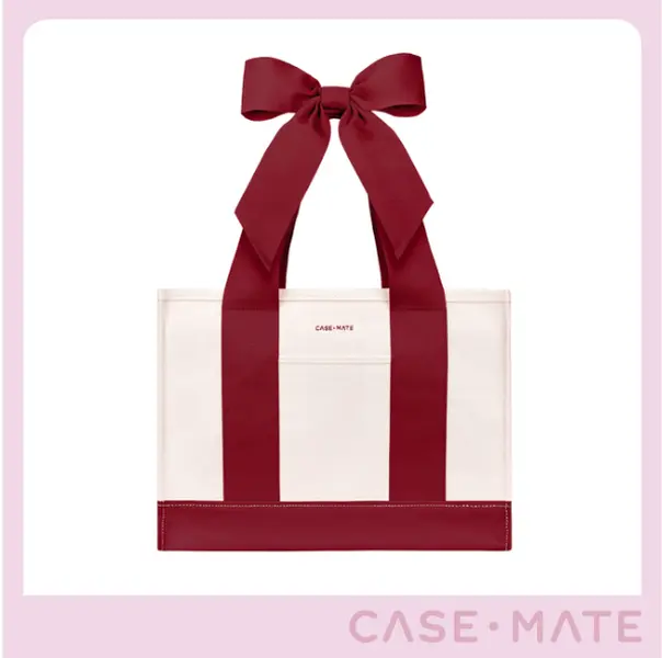 Case-Mate Women's Canvas Tote Bag - Practical Bag, Casual Style with Bow Accent, Handle Strap, Large Size, Open Top