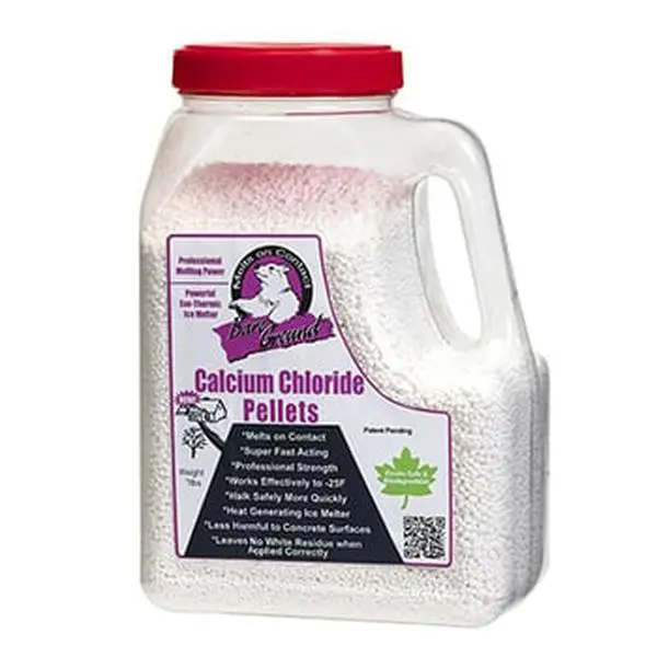 Bareground BGCCP-12 CaCl2 Pellets Shaker Jug, 7 lb, Fast Acting, Heat Generating, Leaves No White Efflorescence, Less Damaging to Concrete