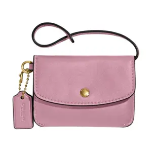 COACH Turnlock 25 Leather Card Case with Signature Charm and Gold Hardware for Women in Tulip Color