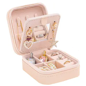 Travel jewelry case Travel jewelry box Travel Jewelry Organizer Small Jewelry Organizer Box Gift for Girls Women with Mirror (Jewelry Not Included)