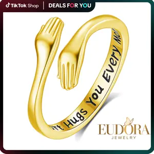 S925 Sterling Silver Adjustable Hug Ring for Women, "My Heart Hugs You" Engraved Open Ring, Dainty Stackable Minimalist Jewelry Gift for Her