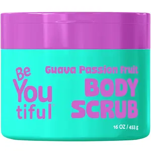 BeYOUtiful Guava Passion Fruit Body Scrub Exfoliator for Kids & Teens, Valentines Gifts for Girls, Gentle Sugar Exfoliating Scrub, Shea & Sweet Almond Oil, 16 oz