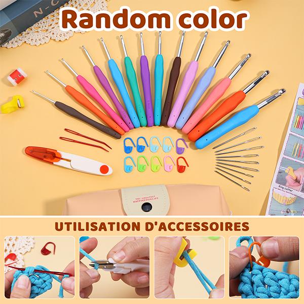 Harxvto 50 Pcs Complete Crochet Kit for Beginners, 14 Sizes Hooks with Ergonomic Grip Soft Handles for Arthritic Hands, All-in-One Knitting Supplies with Case - Ideal Gift for Mom & Craft Lovers
