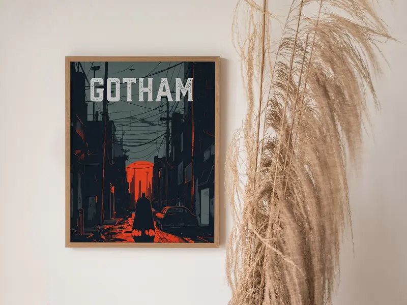 Gothamm City Framed Wall Art Poster No Frame | Batmann Fan Film Noir Poster Universe Print Comic Book Illustration Dark Academia Home Decor