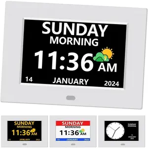 7 Inch Digital Clock with Day and Date for  Alzheimer's Clock Customizable Alarms 3 Display Modes Large Font  Clock for Seniors Auto DST White