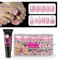 Berry Pink French tip Toe Nail And Glue