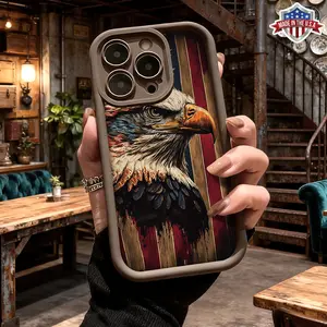 Vintage Eagle American Flag Artistic Pattern Case for iPhone 17 16 15 14 Pro Max 13 12 11 XR XS Plus Air Slim Shockproof Anti Drop Protective Durable TPU Cover