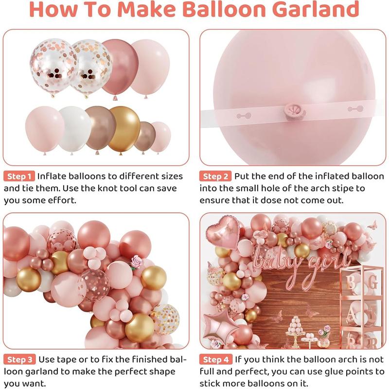 134pcs Rose Gold Balloons Baby Shower Decorations Girl Boxes Butterfly Stickers Garland Arch Kit Baby Box Letter A-Z Baby Women Birthday Bridal Party