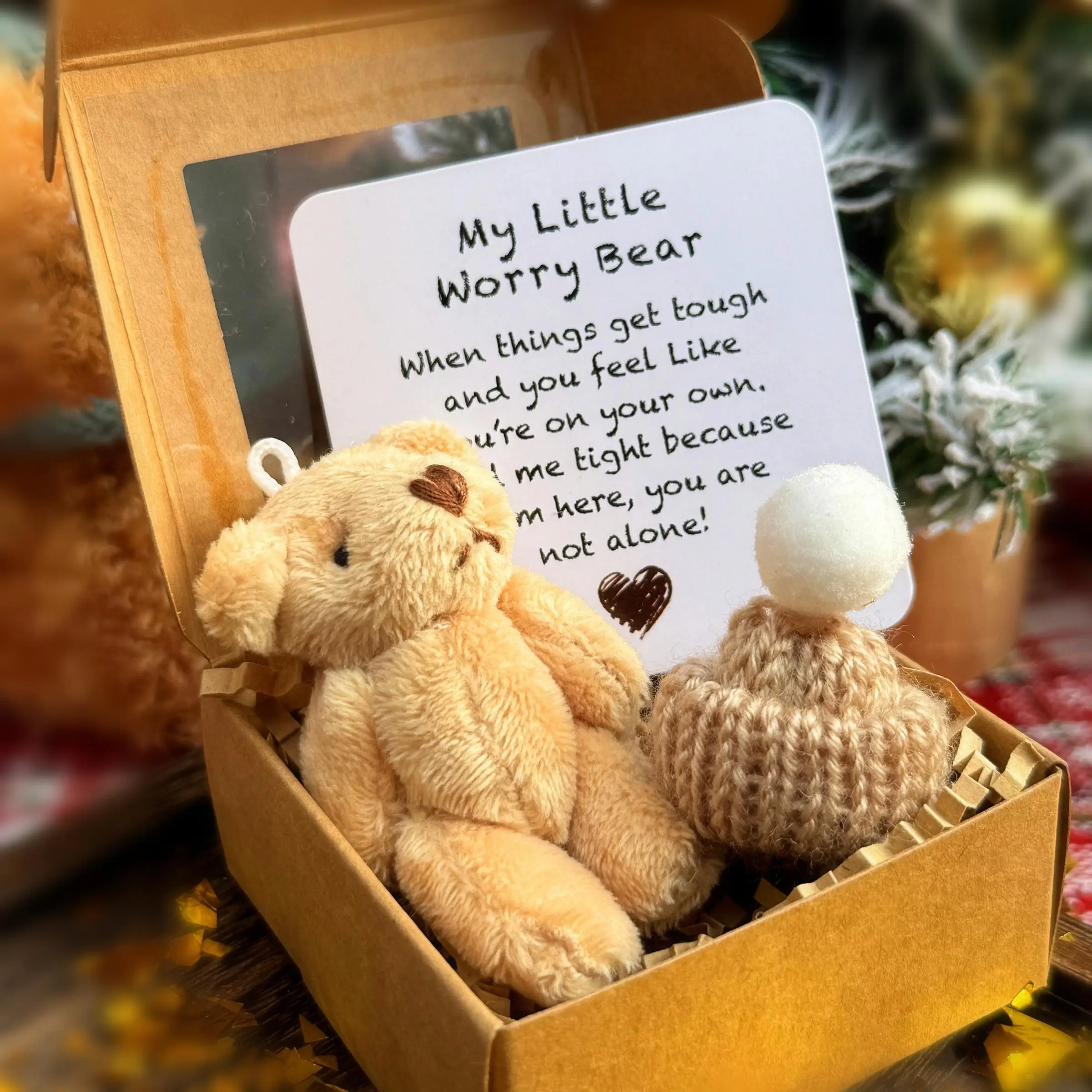 Little Bear in Box, 1 Set Mini Plush Bear with Inspirational Card, Sympathy Gift