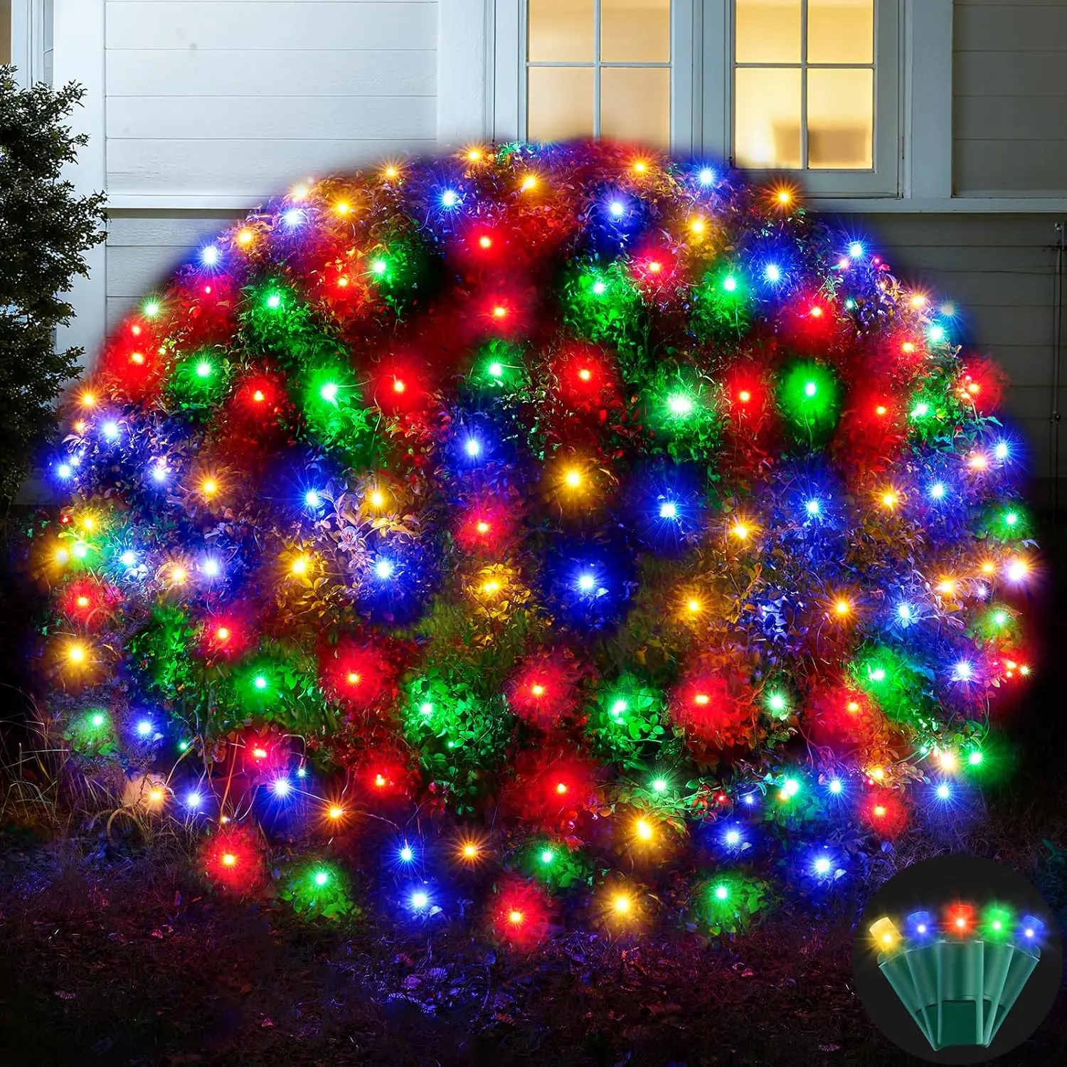 Led Net Lights Christmas Lights Outdoor 200Leds 9ftx6ft Upgraded Multicolor Christmas Net Lighting,  UL Listed Outdoor Indoor Large Mesh Net Light for Xmas Trees, Bushes, Shrubs Decorations