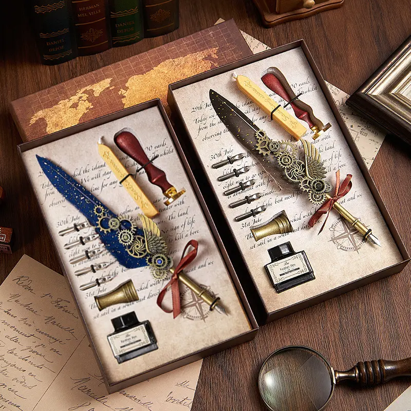 Harry Potter Feather Quill Pen Set - Elegant Steel Tip Gift Box for Students, Birthday, Graduation, Souvenir & Holiday Gifts