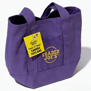 Trader Joes Canvas Tote Bag,Canvas Book Tote Bag For Women, Book Lover Gifts, Reusable Grocery Bag With Inner Pocket,Halloween Christmas Shopping Bag Valentine's Day Gift