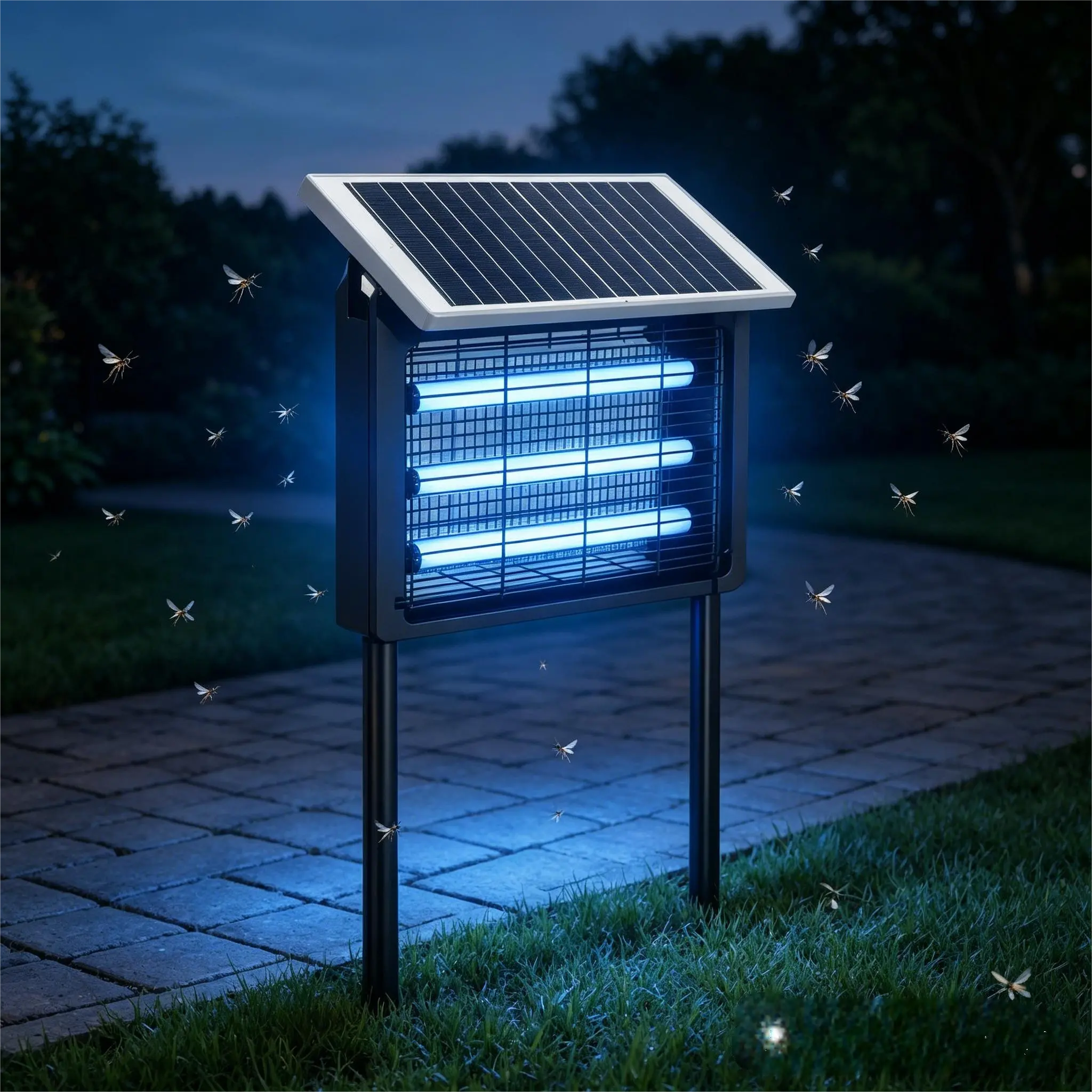 Portable USB Rechargeable Solar Insect Zapper Light, 3 LED Tubes, Cordless, Hanging or Standing Outdoor Mosquito Killer for Backyard, Camping