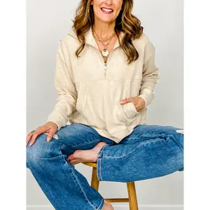 Long Sleeve Solid Knit Top with Half Zip Up Front