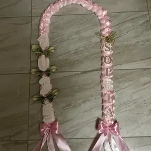 Graduation Stole Class of 2026 with Money and Butterfly Personalized Pink Ribbon Decorations