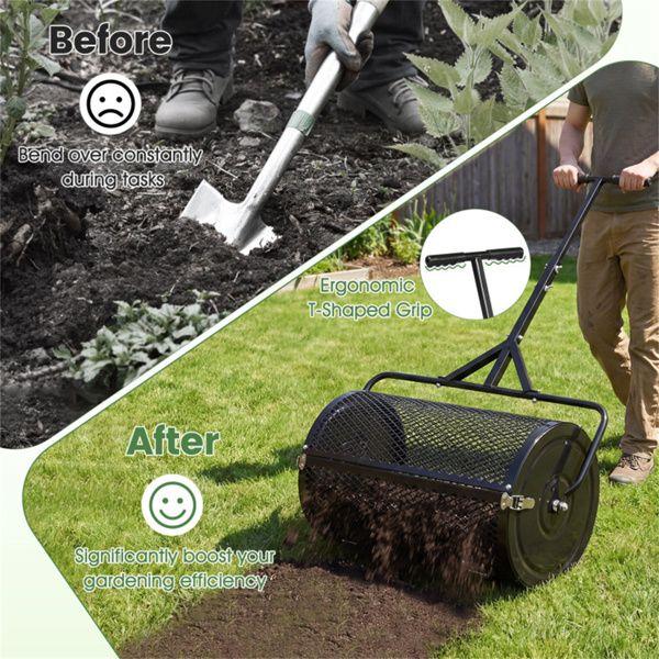 24" Lawn Topdressing Spreader with 0.75"*0.5" Mesh, Compost Spreader for Soil Sand Fertilizer Black