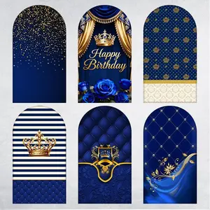 15-day 2D Flat Delivery Navy Stripe Gold Crown Arch Backdrop Cover for Royal Theme Events