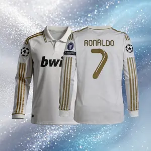11 12 Home Gold 7# Cristiano Ronaldo Long Sleeve Soccer Jersey Fans Version