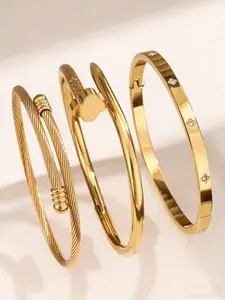 1/3 Pcs 18K Gold-Plated Stainless Steel High Quality Bracelet, Women's Geometric Rhinestone Cuff Bracelet, Boho Style, All Season Accessory, Perfect Gift for Weddings & Special Occasions
