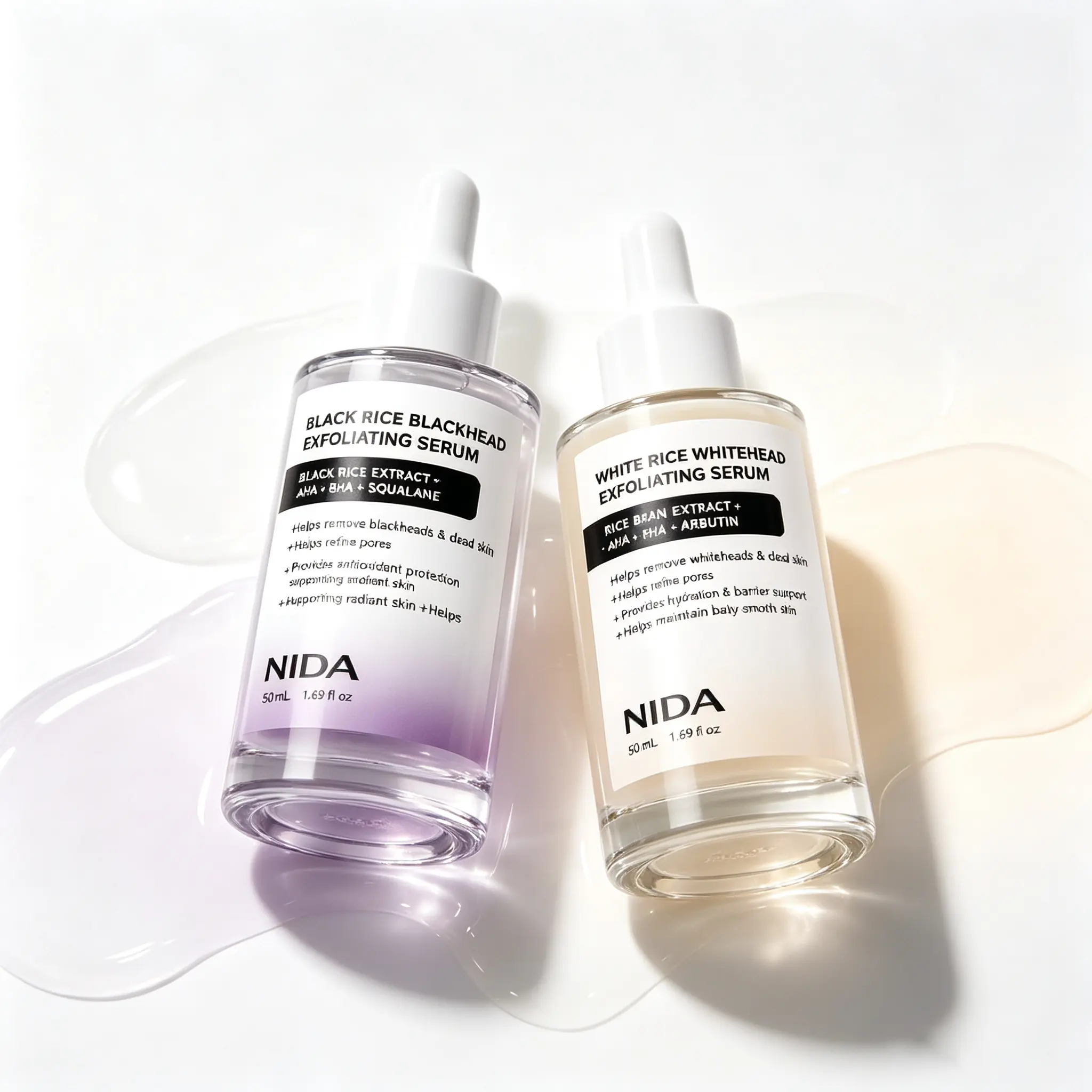 NIDA Rice Exfoliating Serum 50ml , Gentle AHA PHA Rice Bran Facial Essence, Clear Blackheads Whiteheads & Minimize Enlarged Pores, Hydrating Texturizing Korean Serum for Congested Oily Skin