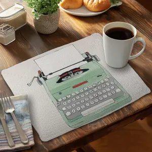 360 Stand Rectangular Mint Retro Typewriter Placemat & Coasters, 14x18 in., Stylish Tableware - Kitchen & Home Decor Essential (Model CBPM141848OLSP), Coasters Home Decor