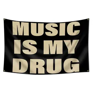 Music Is My Drug Flag, 3x5 Feet Outdoor Wall Banner, Dorm Room Decor for Bedroom & Study Room, Home Decoration Durable Decorative Tapestry for Indoor Use