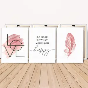 Wooden Framed Canvas Painting, 3 Counts Modern Art Design Love Feather Pattern Wall Decor, Wall Art for Home Living Room Bedroom Office, Wall Art Decoration