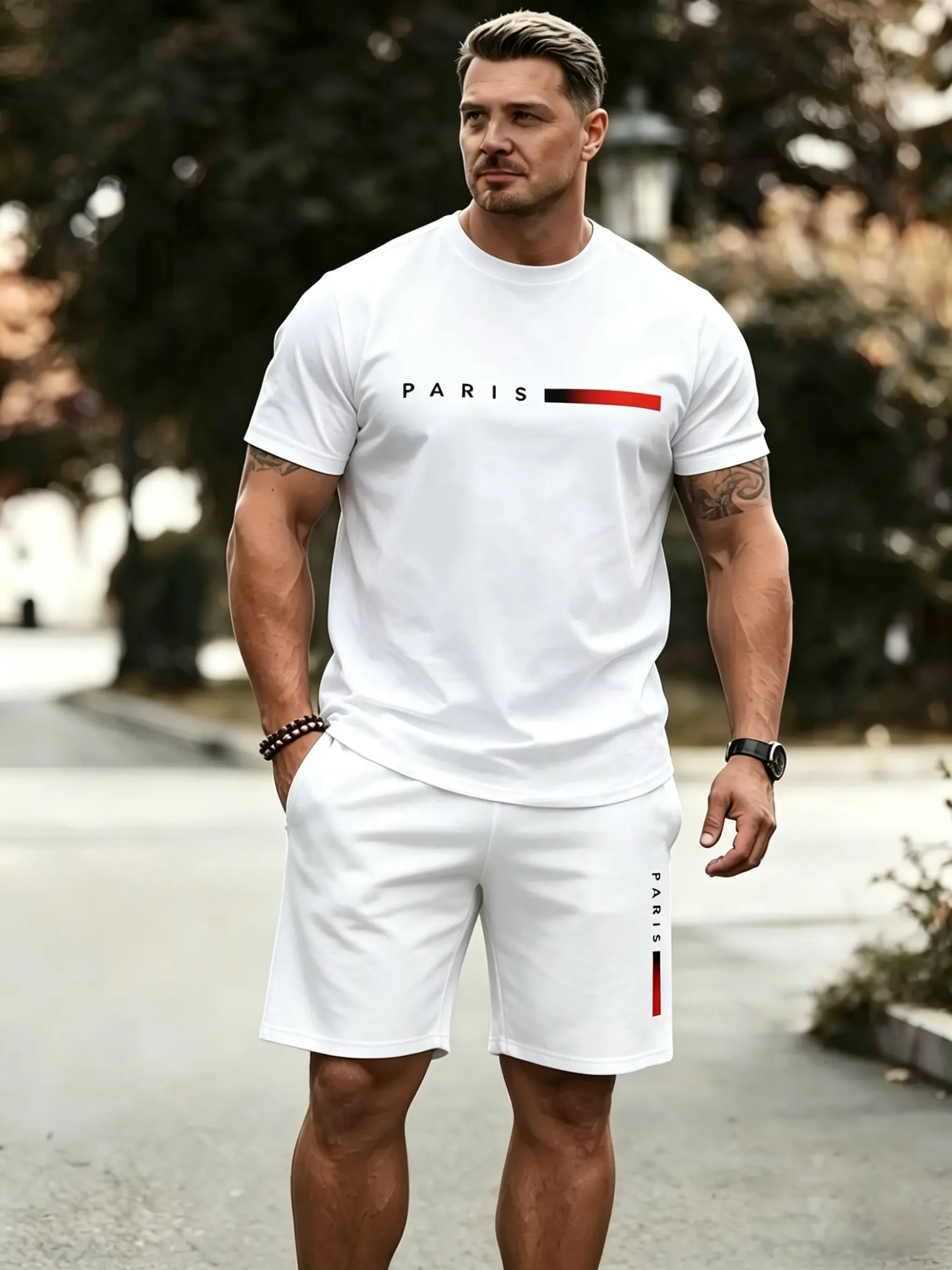 Summer men's fashionable breathable lightweight short sleeved T-shirt and shorts set, a regular outdoor clothing suitable for daily wear in summer