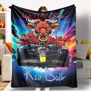 Red Bull Racing Flannel Blanket, Featuring Max Verstappen F1 Car Print, UltraSoft, Lightweight, Warm, Cozy, Durable, Perfect for Motorsports Enthusiasts, Living Room Decor, Game Room, Bedroom, Sports Themed Gift.