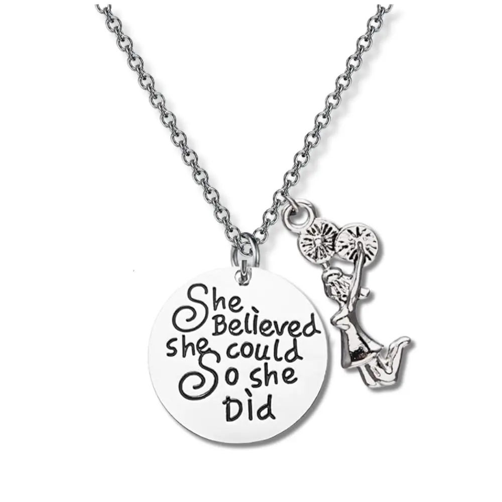 Cheer Necklace - Cheerleading With Inspirational Pendant  She Believed Could So Did Birthday & Graduation Gifts