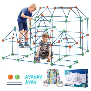 VEVOR Fort Building Kit for Kids, 180PCS STEM Building Toys, Educational Gift for 4 5 6 7 8+ Year Old Boys & Girls, Indoor Outdoor Play Tent Builder Set Construction Toys with 120 Rods and 60 Balls