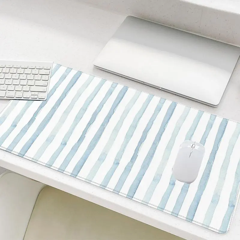 Watercolor Stripe Pattern Mouse Pad, Rectangle Gaming Mouse Pad, Office Desk Accessories, Non-Slip Rubber Base Stitched Edge Desk Pad for Laptop Desktop, Desk Organizer