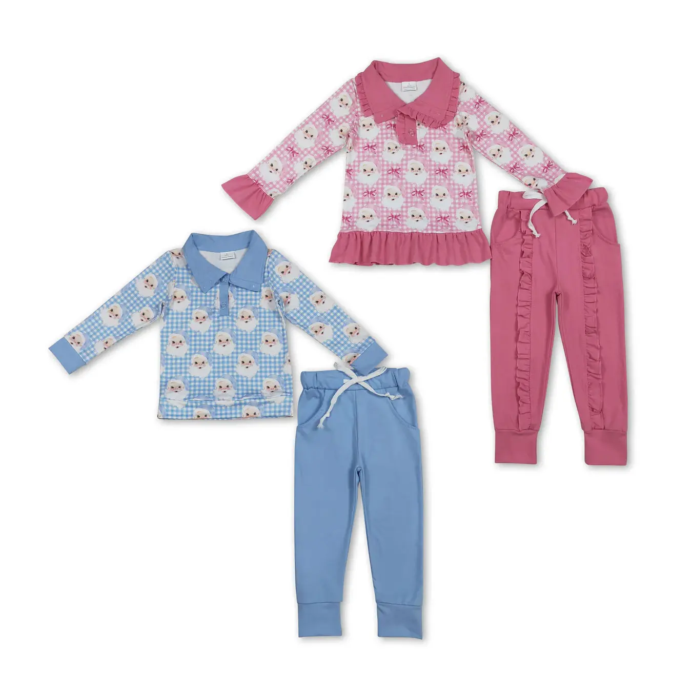 Boys' 2-Piece Christmas Matching Outfit Set - Santa Print Cotton Pullover, Cotton Pants