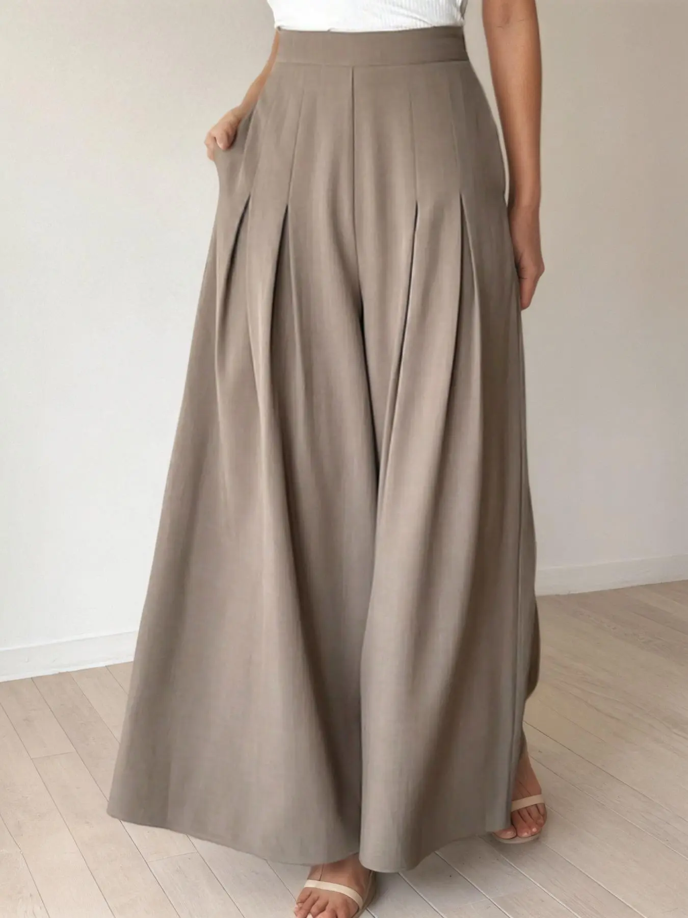 Women's Solid Plicated Pocket Wide Leg, Casual Fashion Loose, Casual Chic Trousers, Casual Comfy Trousers for Daily Wear, Ladies Bottoms for All Seasons, Casual Loose Pants, Casual Lounge Pants, Casual Comfy Baggy
