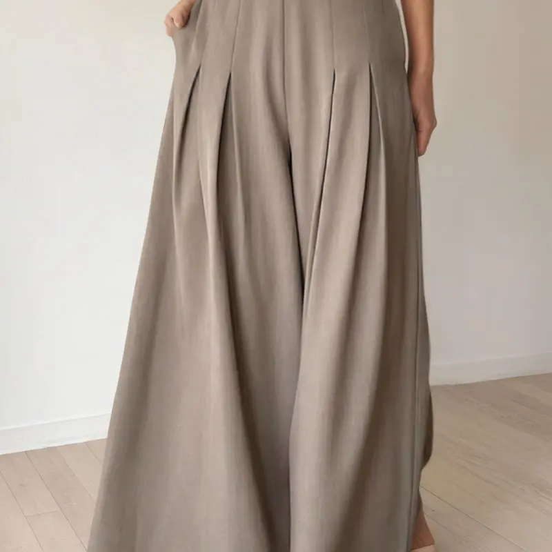 Women's Solid Plicated Pocket Wide Leg, Casual Fashion Loose, Casual Chic Trousers, Casual Comfy Trousers for Daily Wear, Ladies Bottoms for All Seasons, Casual Loose Pants, Casual Lounge Pants, Casual Comfy Baggy