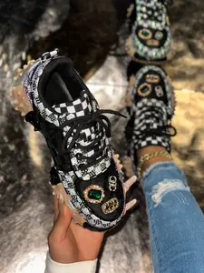 Women's Fashion Casual Shoes, Thick Sole Wedge Heel, Sparkling Rhinestone Sports Shoes, Sneaker, Trainer, Walking Shoes, Trendy Sequins Outdoor Shoes, Footwear