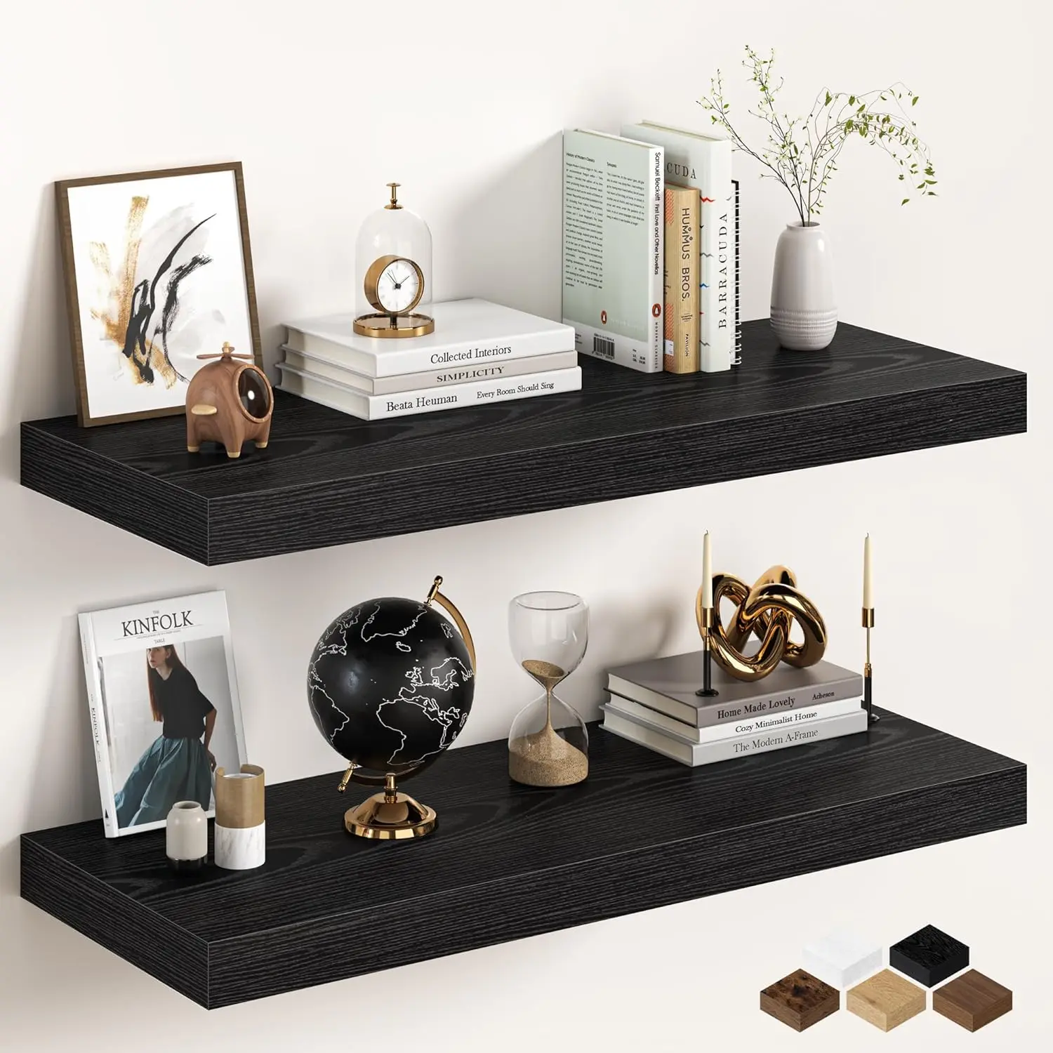36Inch Black Floating Shelves for Wall, 12 Inch Deep Shelves for Bedroom, Kitchen, Bathroom Wall Mounted, Rustic Wood Floating Shelf with Invisible Bracket