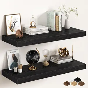 36Inch Black Floating Shelves for Wall, 12 Inch Deep Shelves for Bedroom, Kitchen, Bathroom Wall Mounted, Rustic Wood Floating Shelf with Invisible Bracket