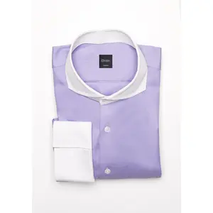 Purple Twill Pima Cotton Shirt - White Cutaway Extreme Collar & French Cuffs