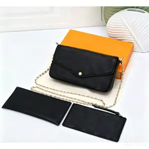 2026 New Style Three-In-One Envelope Bag, Clutch, Shoulder Bag, Crossbody Bag, Soft Leather Long Wallet, Chain Bag, Simple And Fashionable