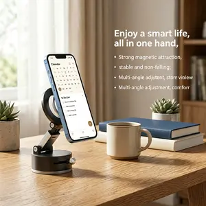 MAISIKE Foldable Magnetic Vacuum Phone Holder - Adjustable Car Mount for Dashboard, Windshield & Desk, Fits All Smartphones